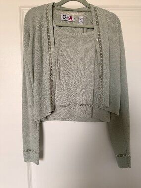 Q&A Sage Green Knit Cardigan & Camisole Set – Size Small